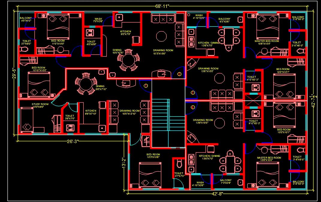 Multi-Family Residential Building- Autocad Architecture DWG